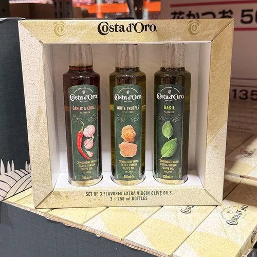 Costa d'Oro Flavoured Extra Virgin Olive Oil Set: White Truffle / Basil / Garlic & Chilli 250ml × 3