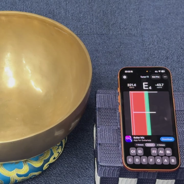 Tibetan Singing Bowl (Plain Polished) with Brocade Cushion and Two Wooden Mallets