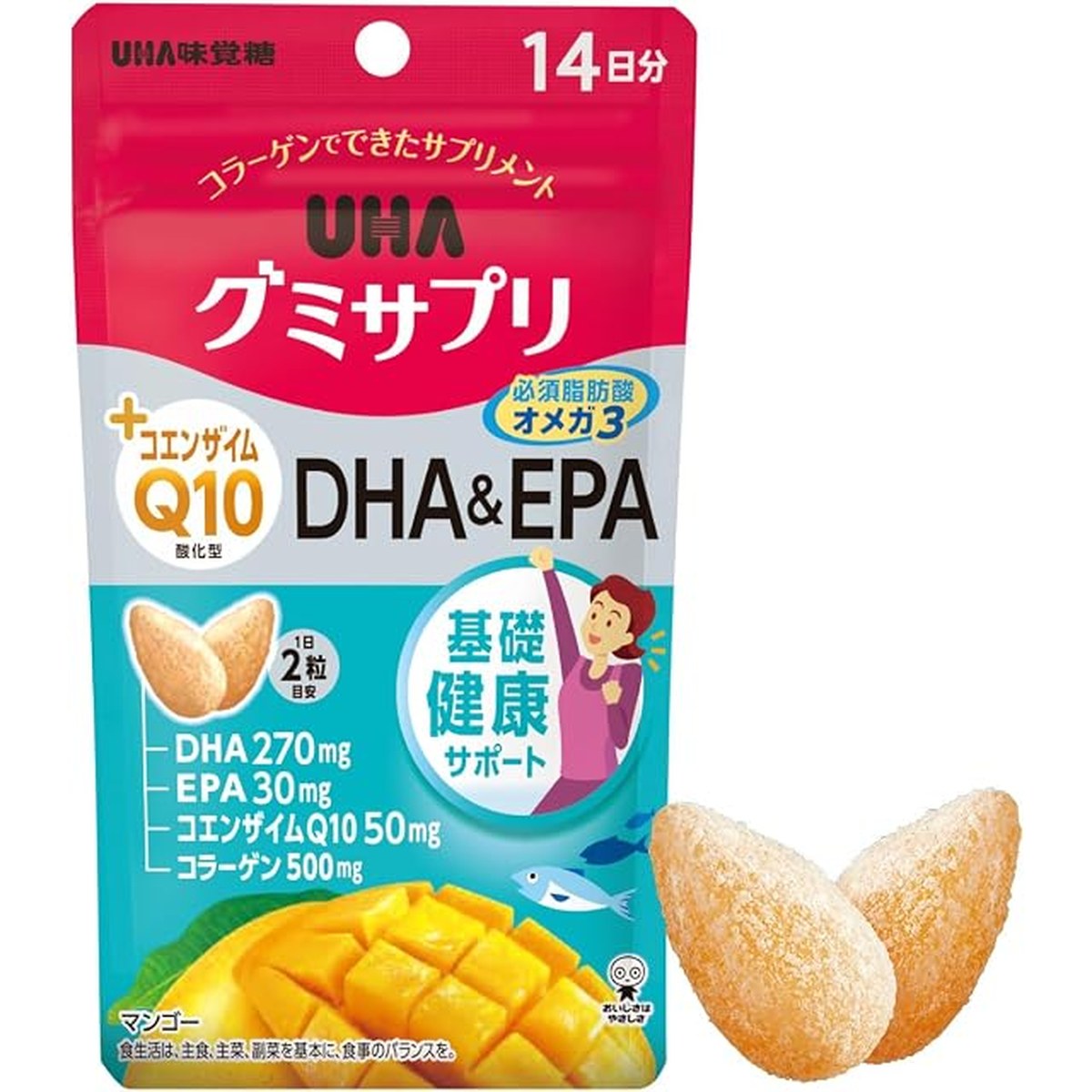 UHA味覺糖營養補充軟糖 輔酶Q10＋DHA＆EPA 芒果味 14日份