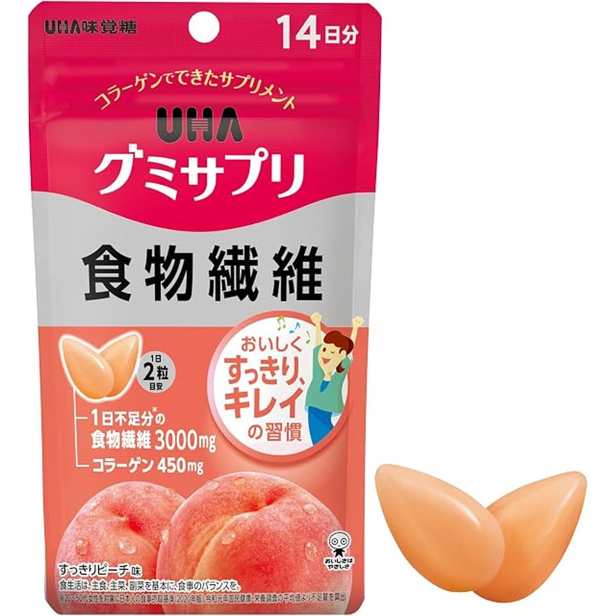 UHA味覺糖營養補充軟糖 膳食纖維 清爽桃味 14日份